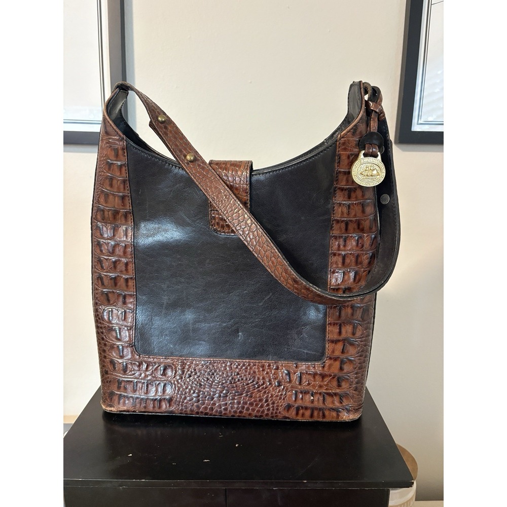 Brahmin Kendall Tuscan Shoulder Bag Vintage Handbag Brown Black Croco Leather